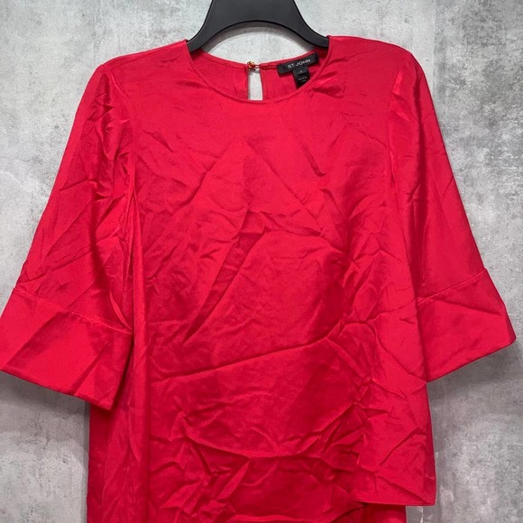 St. John Red Poppy Silk CDC Asymmetrical Hem 3/4 - Picture 2 of 13